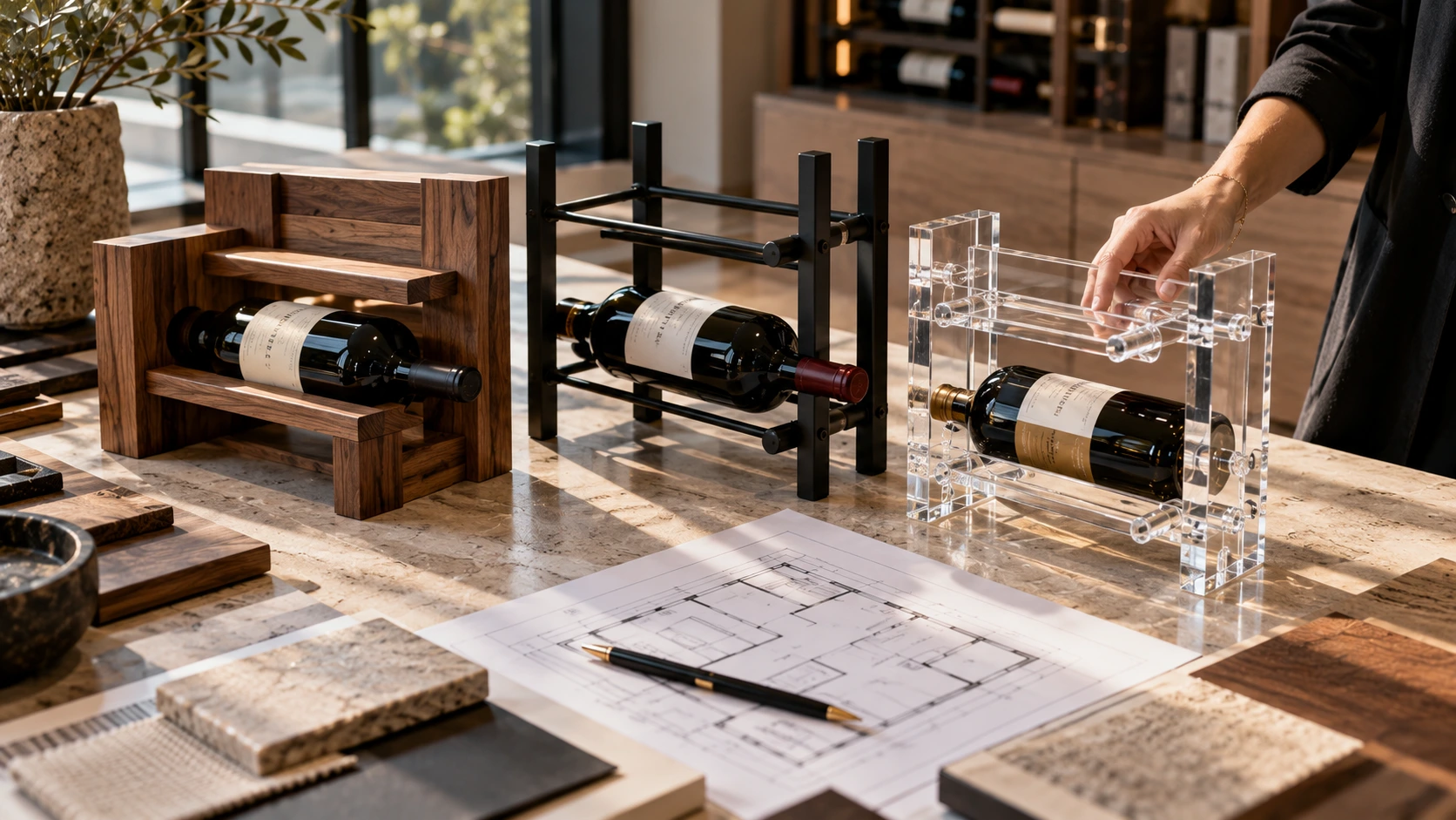 wood vs metal vs acrylic wine racks